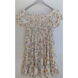 Leasty Curve Women's Dress 1XL‎ Smocked Bodice Floral Cottage Core Knee to Midi